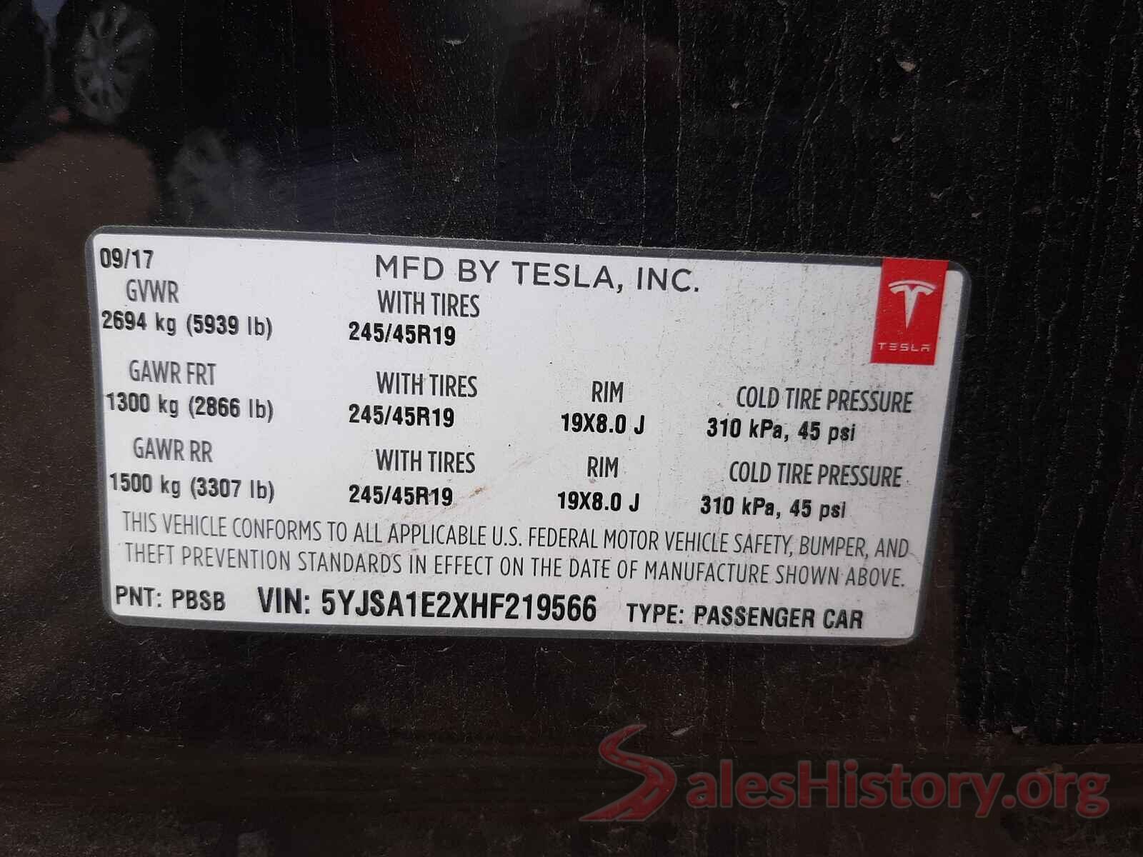 5YJSA1E2XHF219566 2017 TESLA MODEL S