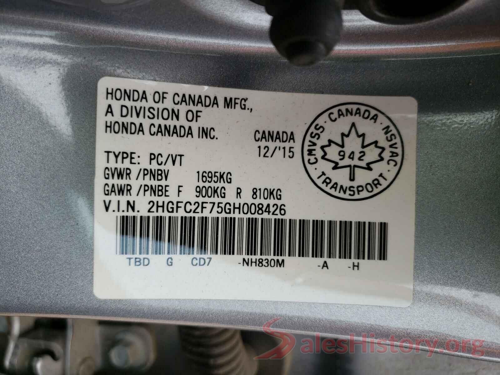 2HGFC2F75GH008426 2016 HONDA CIVIC