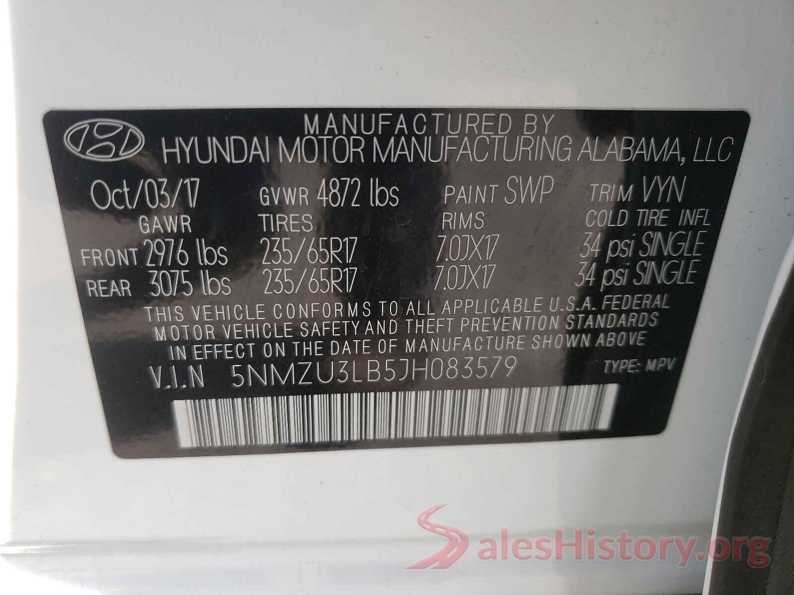 5NMZU3LB5JH083579 2018 HYUNDAI SANTA FE