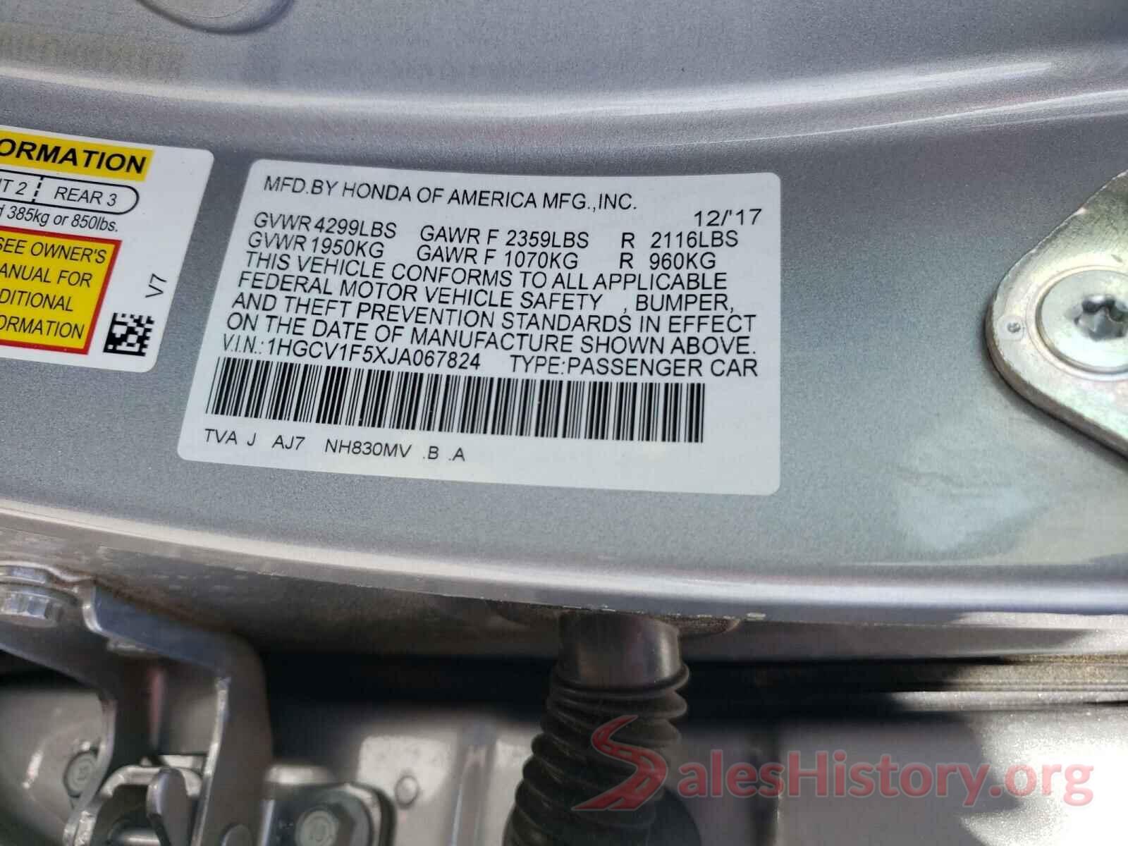 1HGCV1F5XJA067824 2018 HONDA ACCORD