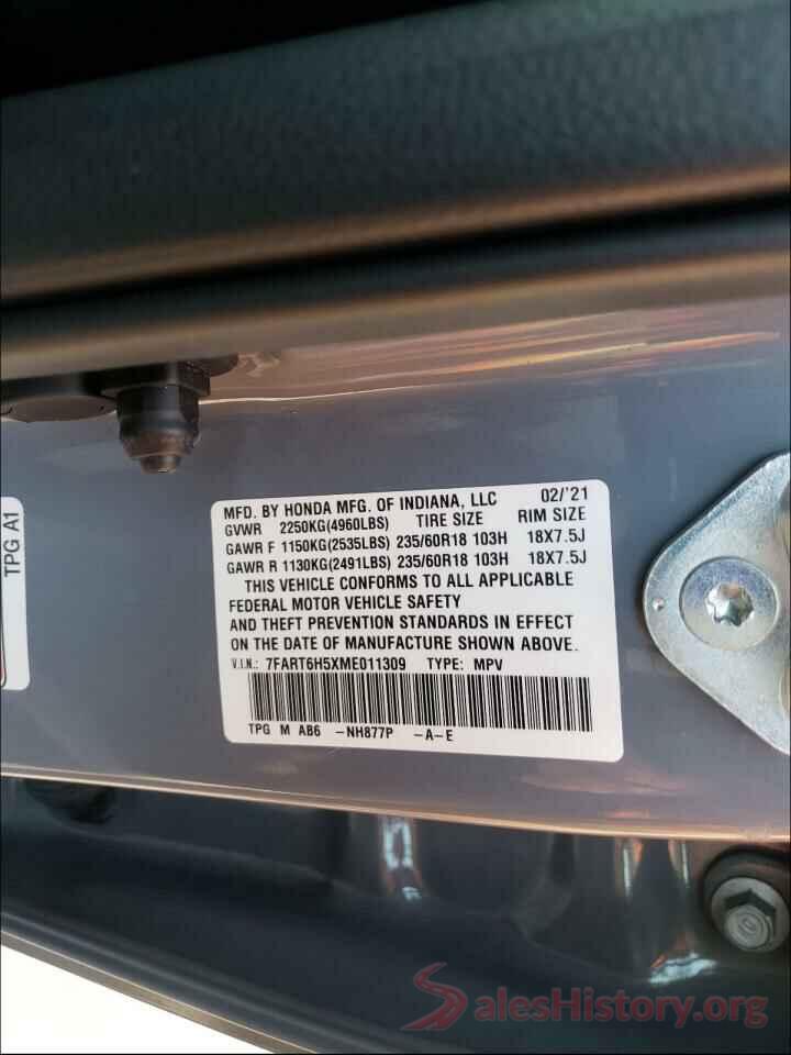 7FART6H5XME011309 2021 HONDA CRV