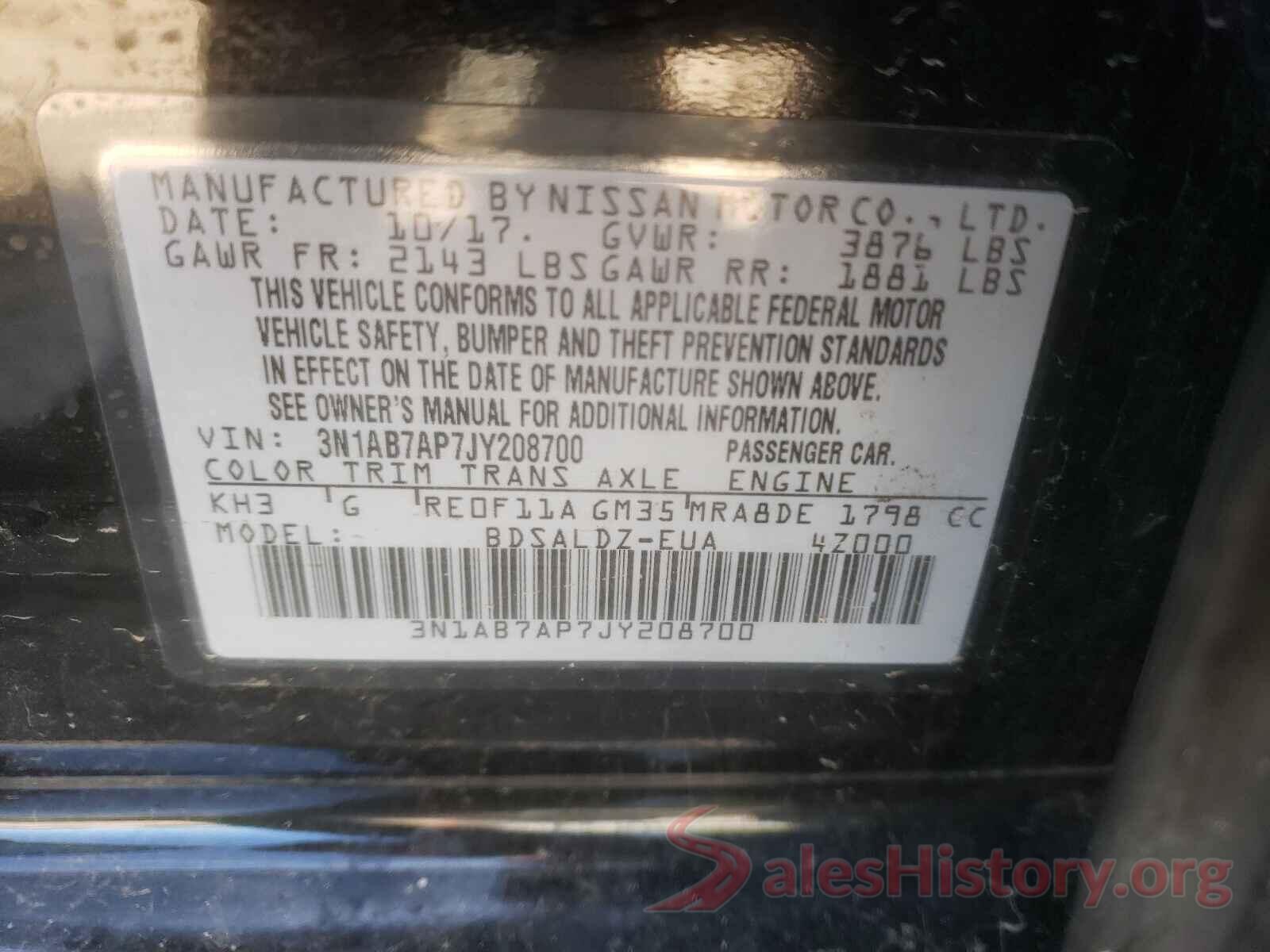 3N1AB7AP7JY208700 2018 NISSAN SENTRA