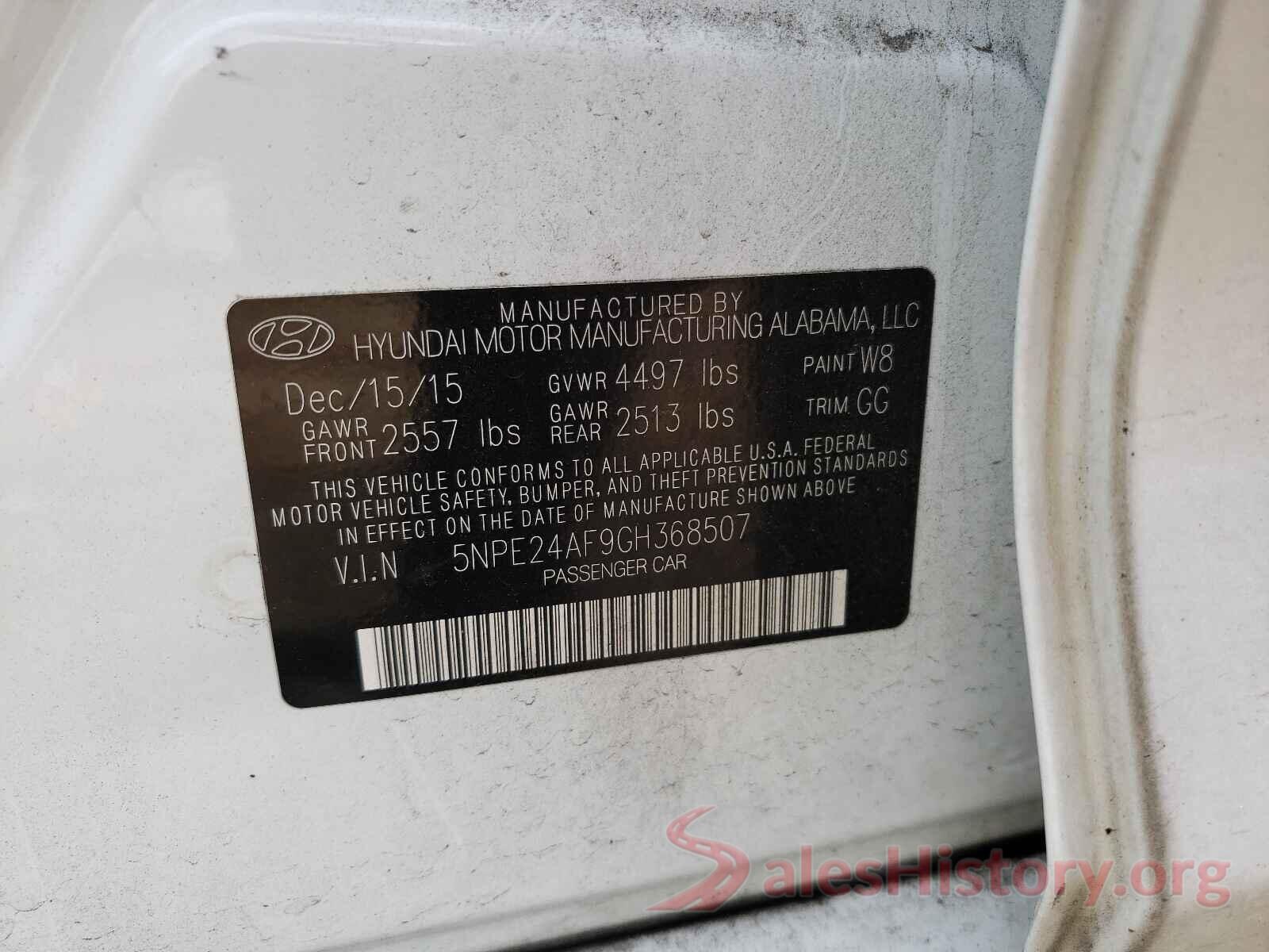 5NPE24AF9GH368507 2016 HYUNDAI SONATA