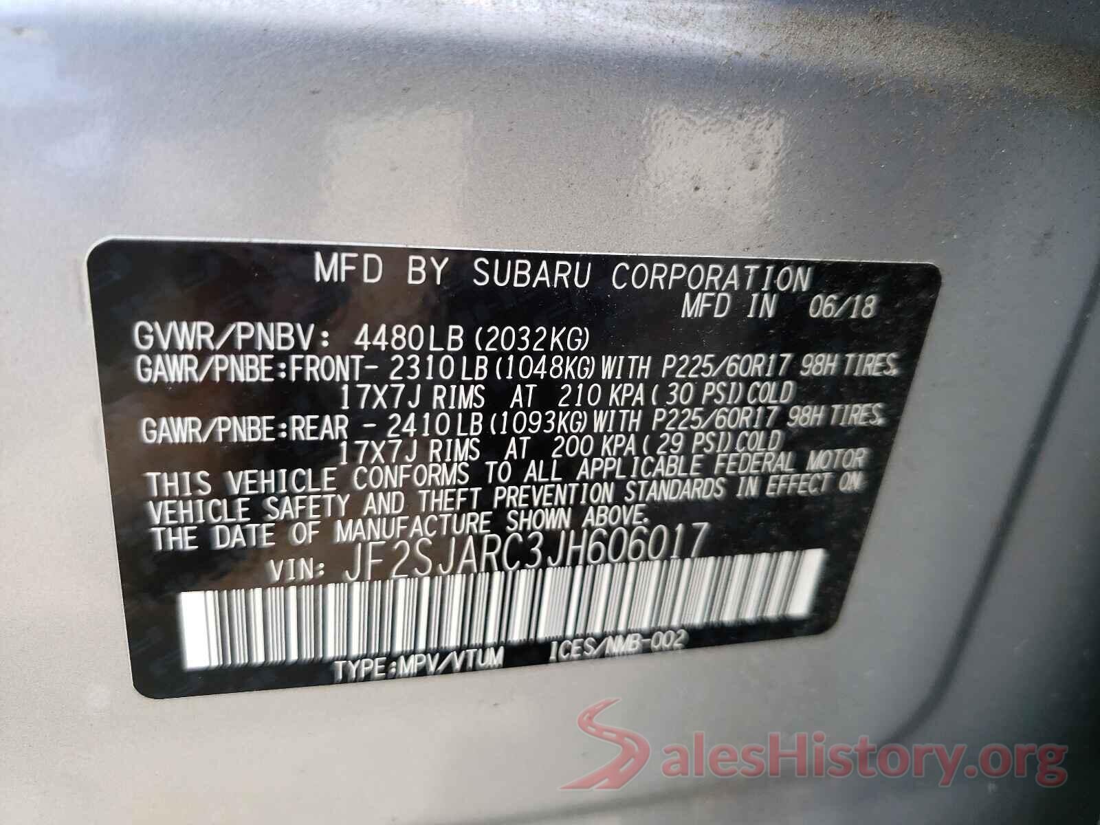 JF2SJARC3JH606017 2018 SUBARU FORESTER