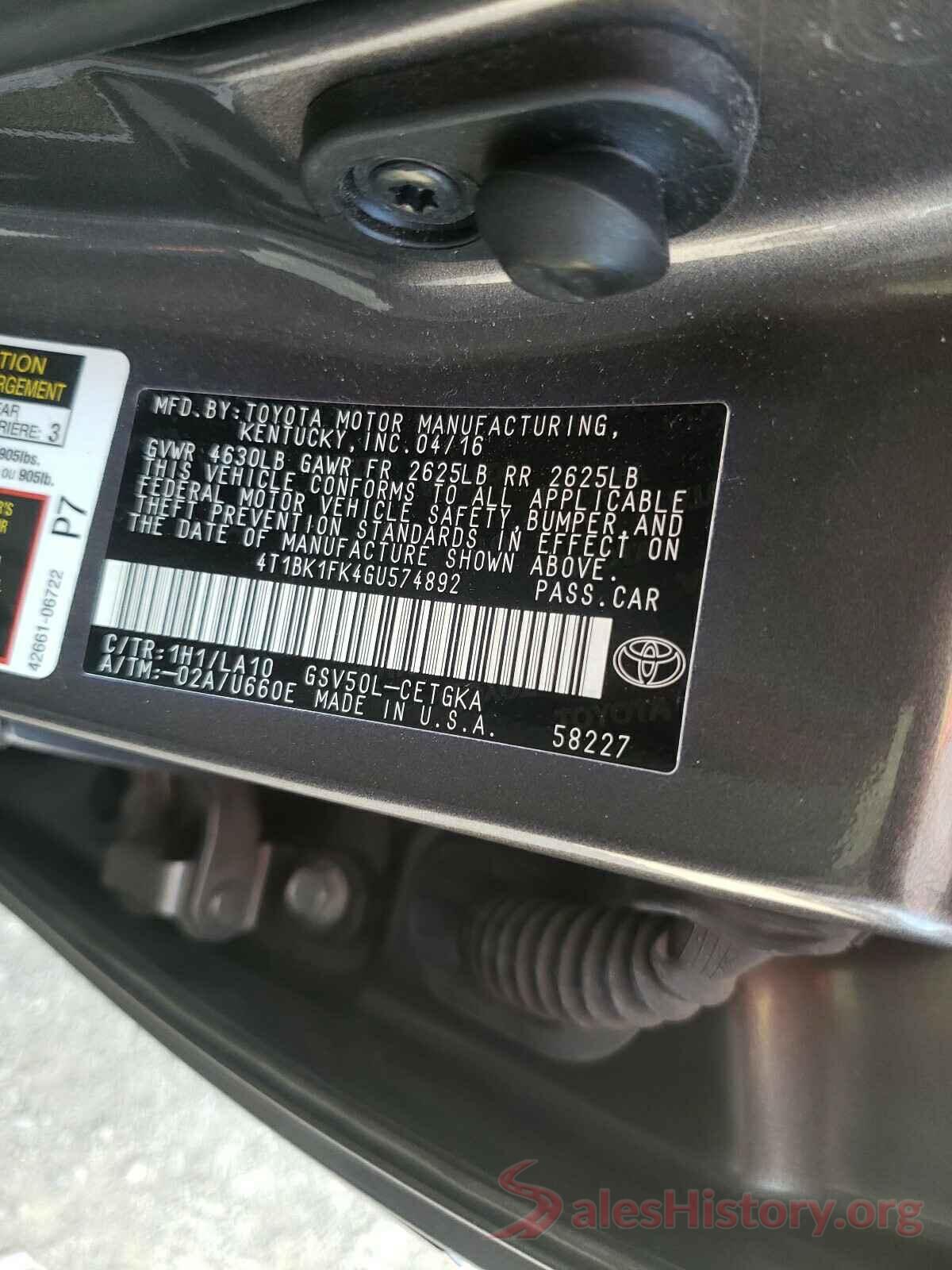 4T1BK1FK4GU574892 2016 TOYOTA CAMRY