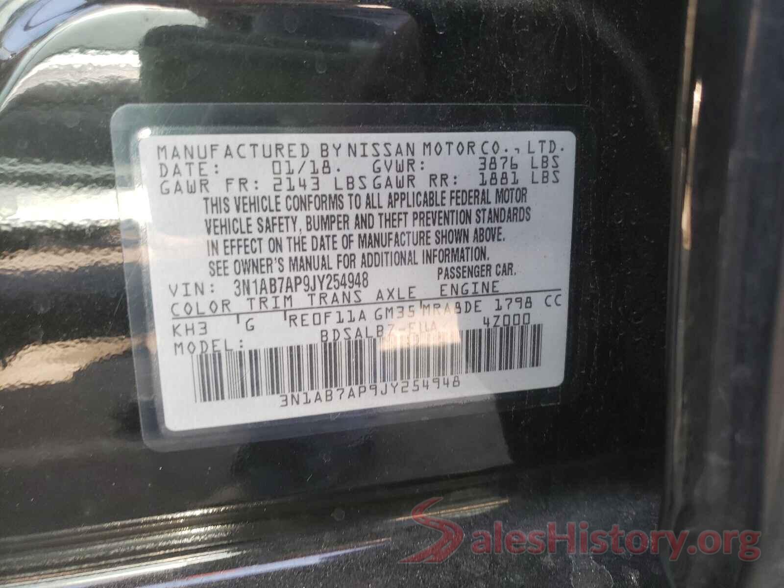 3N1AB7AP9JY254948 2018 NISSAN SENTRA