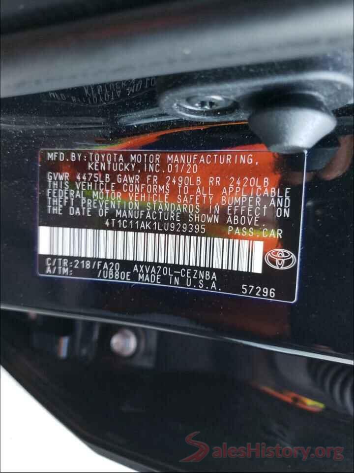 4T1C11AK1LU929395 2020 TOYOTA CAMRY