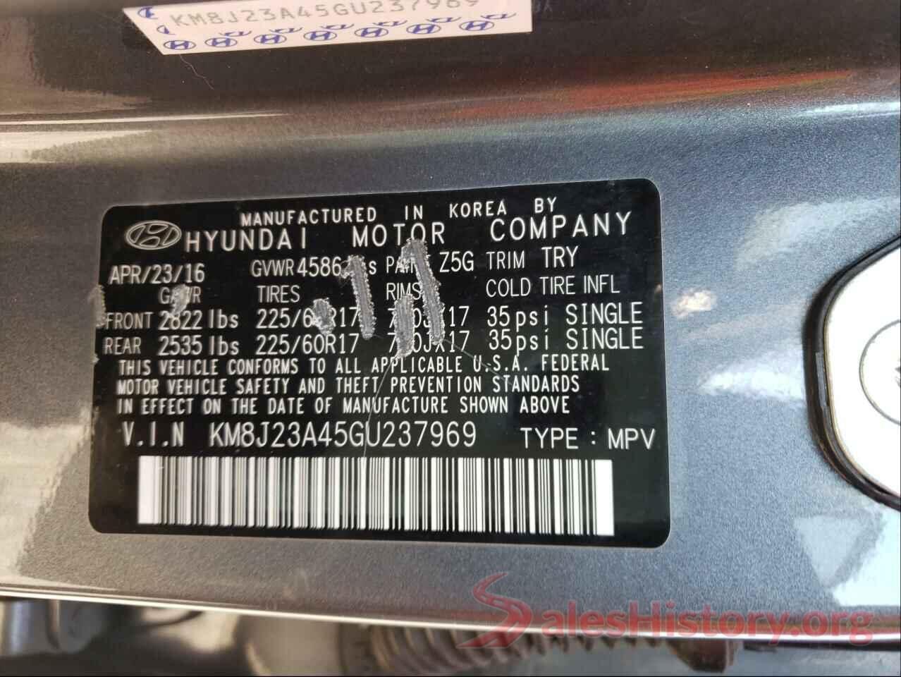 KM8J23A45GU237969 2016 HYUNDAI TUCSON