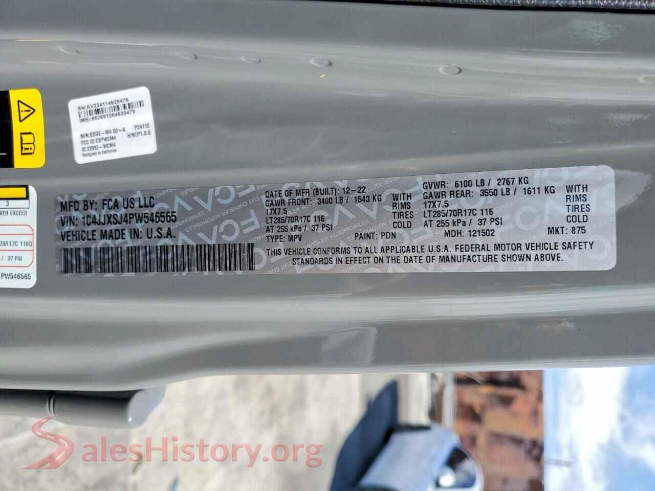 2023 JEEP WRANGLER VIN 1C4JJXSJ4PW546565, wheel and tire