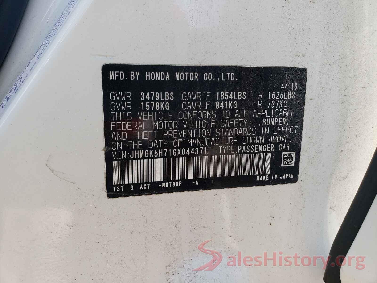 JHMGK5H71GX044371 2016 HONDA FIT