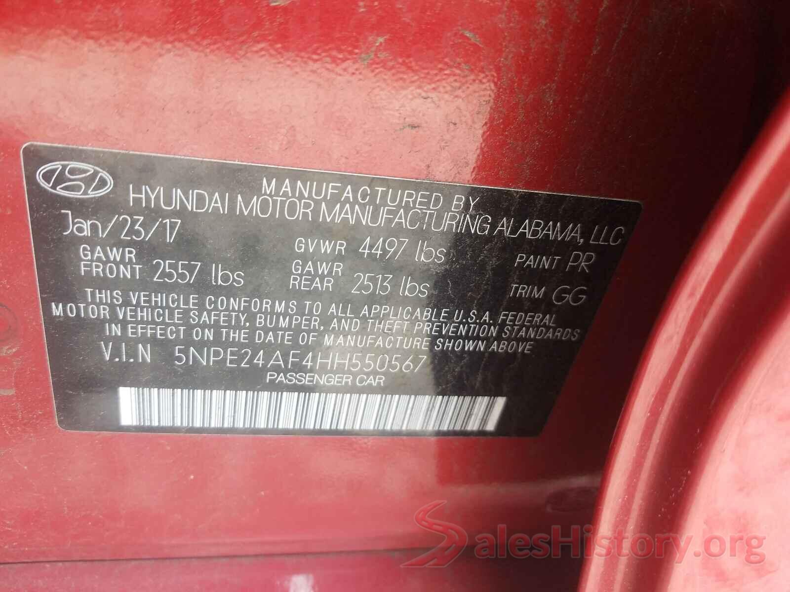 5NPE24AF4HH550567 2017 HYUNDAI SONATA