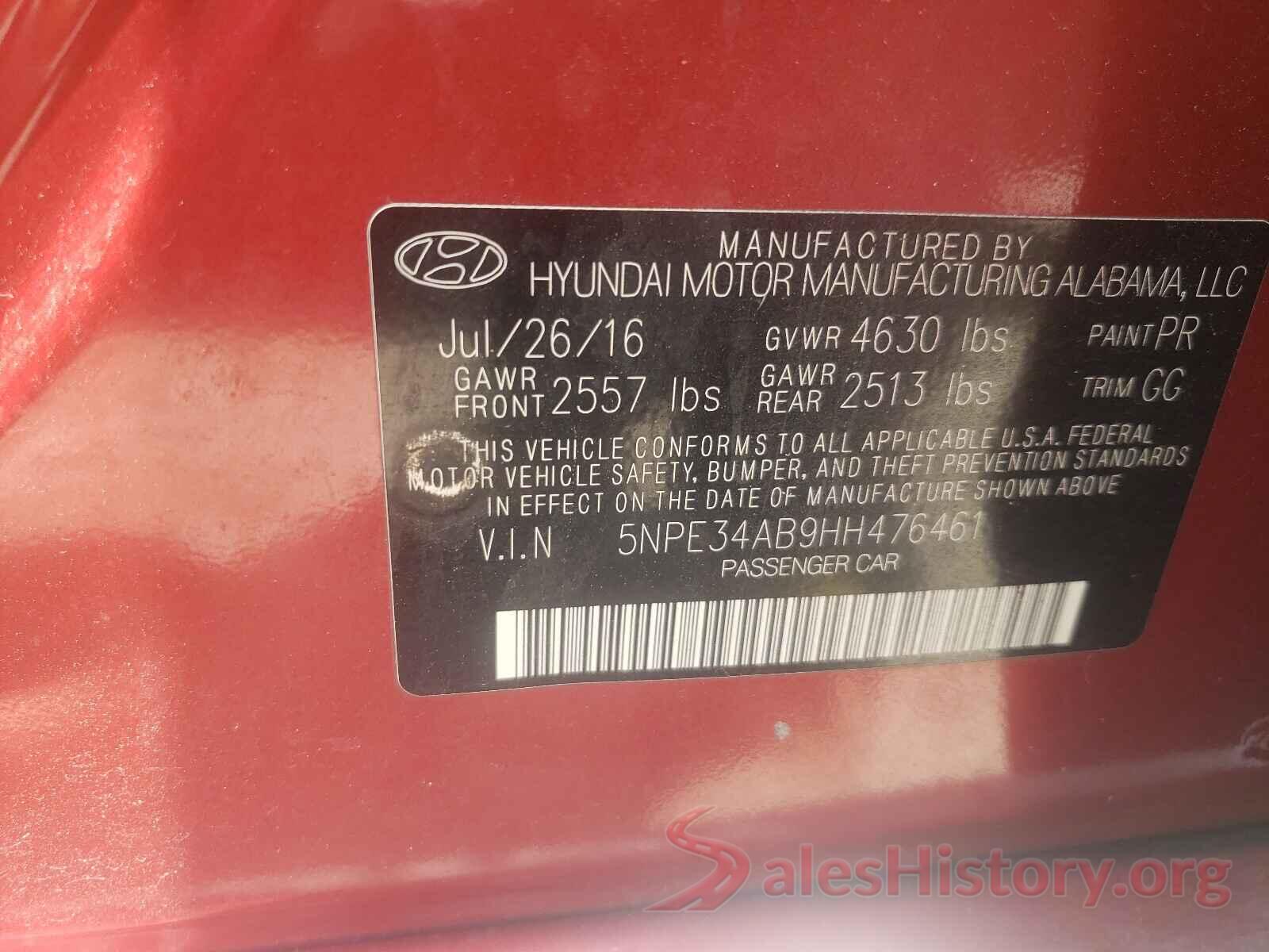 5NPE34AB9HH476461 2017 HYUNDAI SONATA