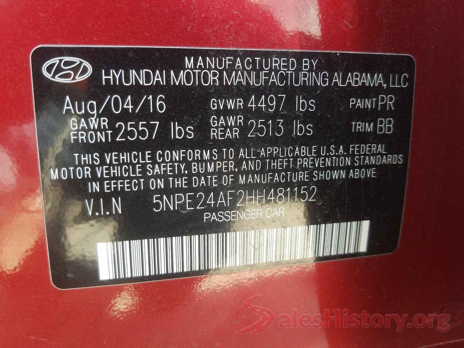 5NPE24AF2HH481152 2017 HYUNDAI SONATA