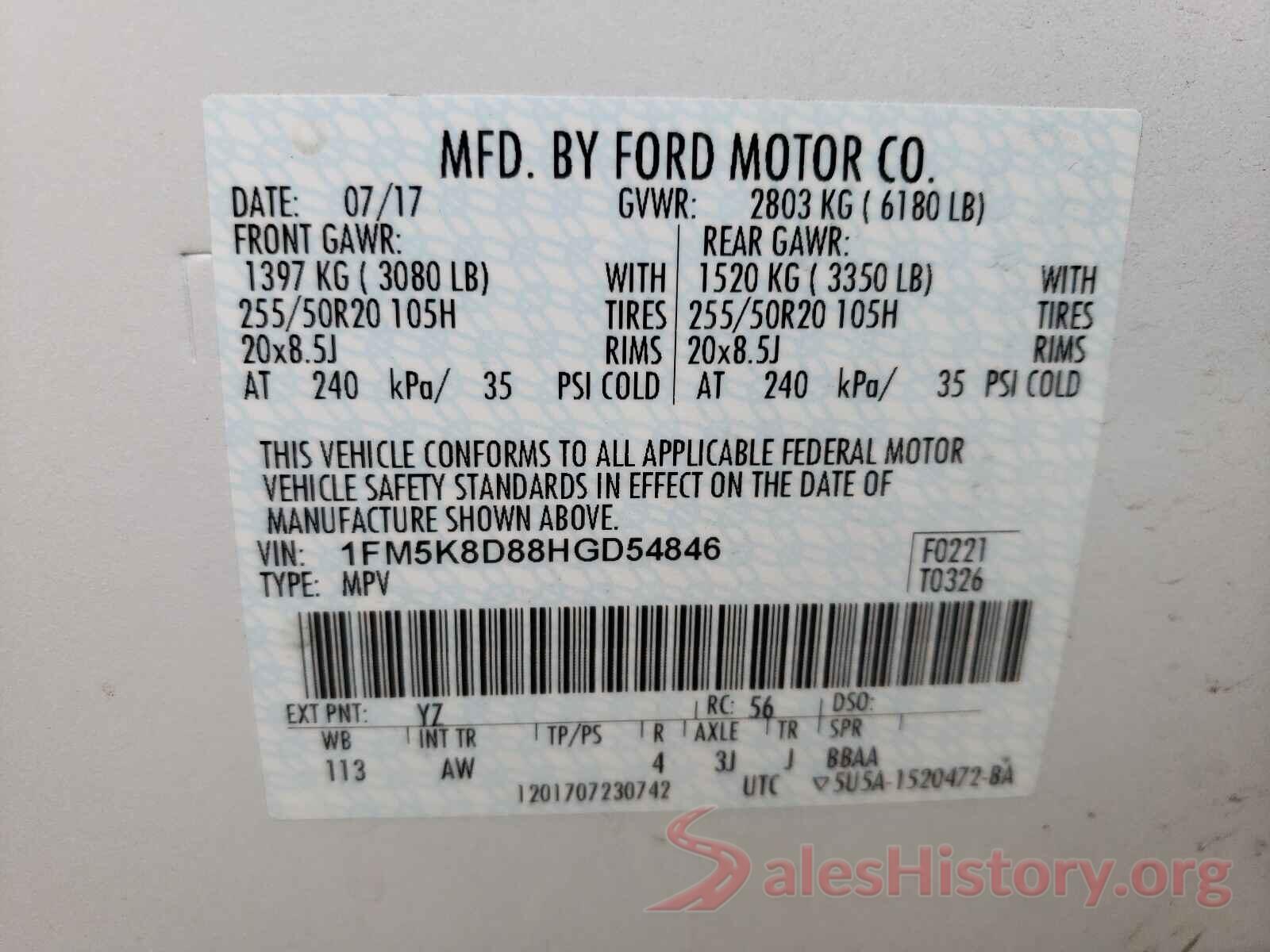 1FM5K8D88HGD54846 2017 FORD EXPLORER