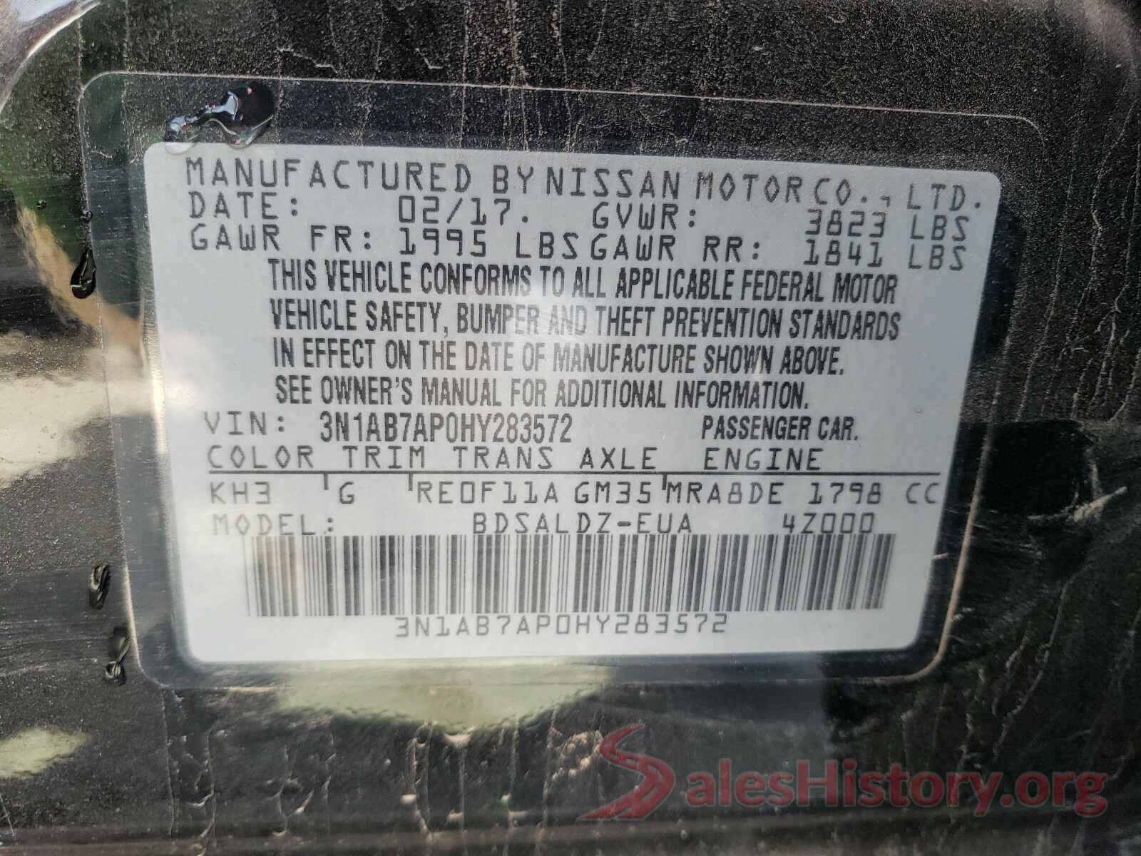 3N1AB7AP0HY283572 2017 NISSAN SENTRA