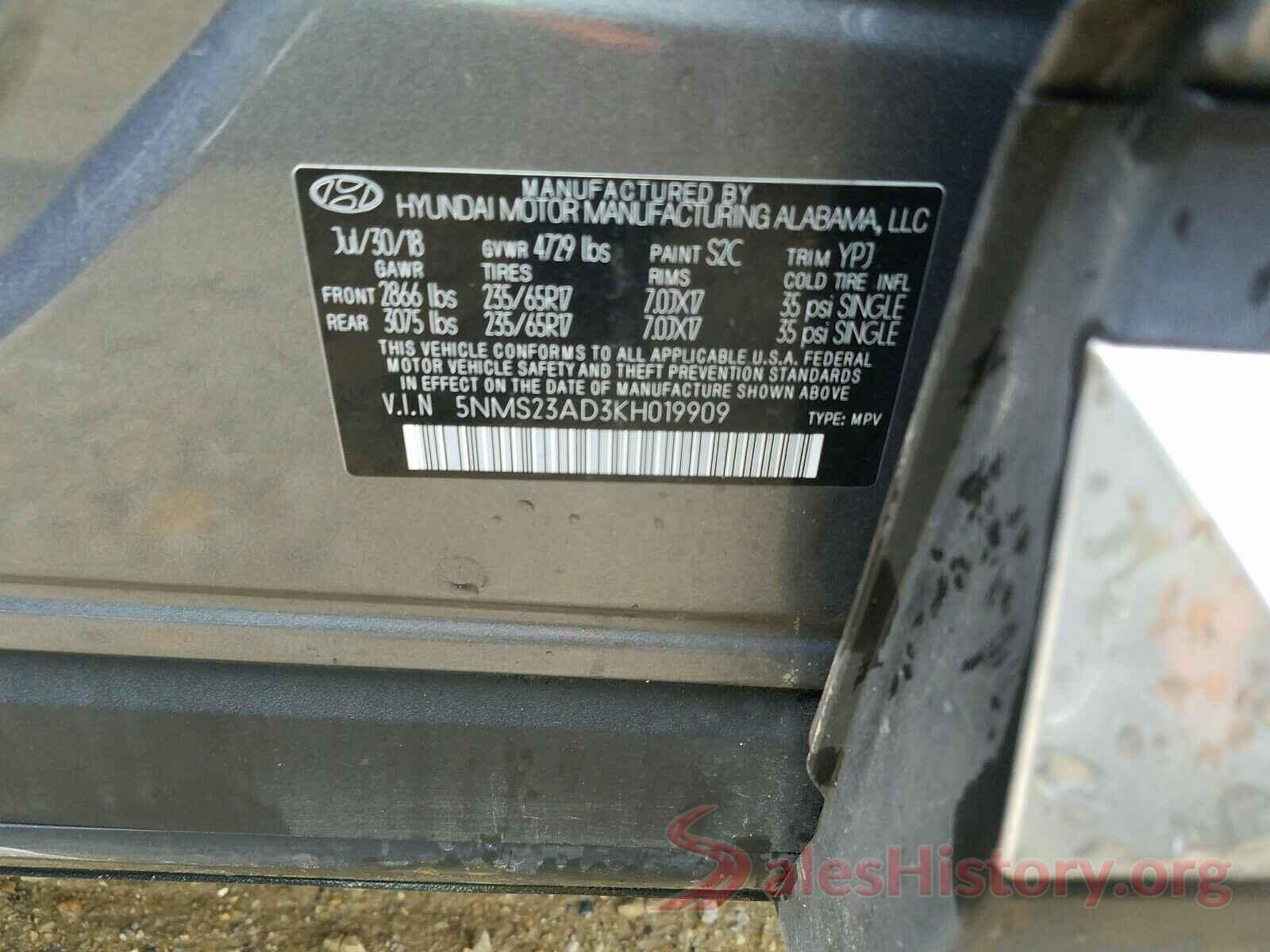 5NMS23AD3KH019909 2019 HYUNDAI SANTA FE