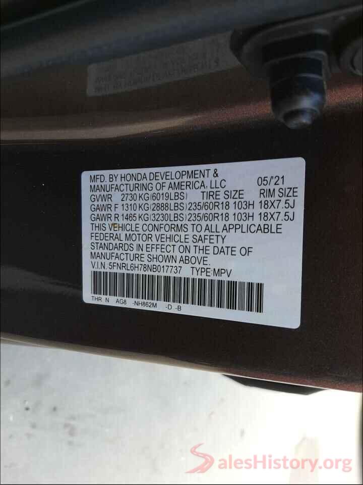 5FNRL6H78NB017737 2022 HONDA ODYSSEY