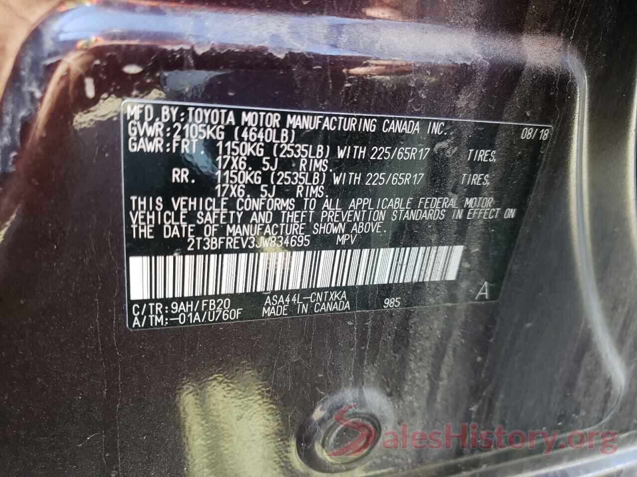 2T3BFREV3JW834695 2018 TOYOTA RAV4