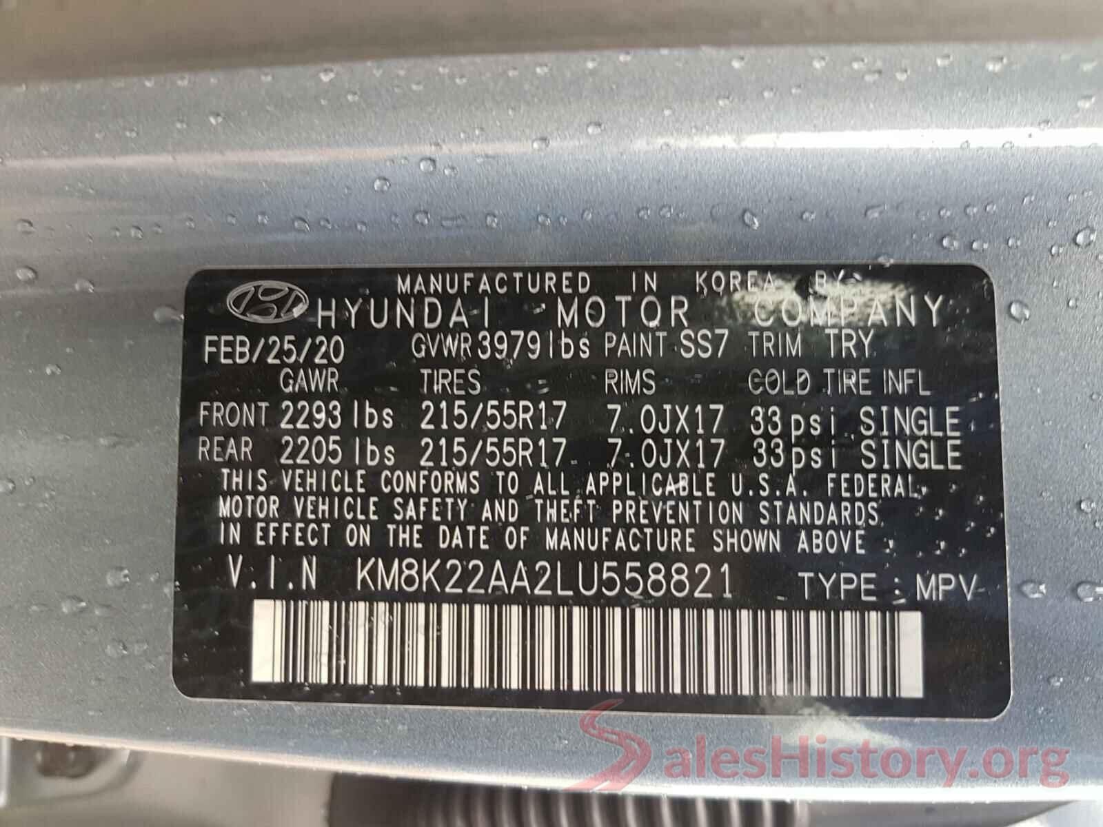 KM8K22AA2LU558821 2020 HYUNDAI KONA