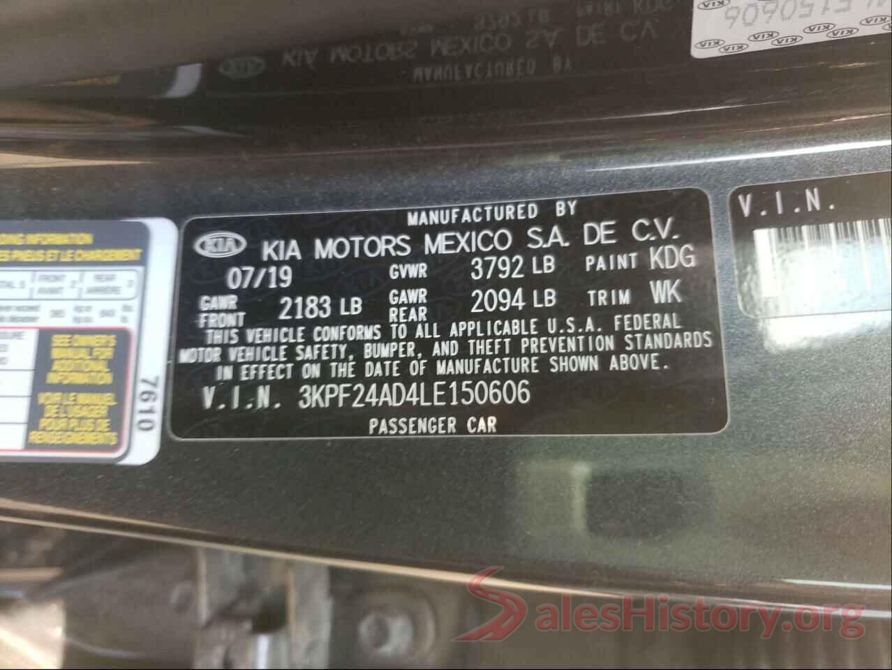 3KPF24AD4LE150606 2020 KIA FORTE