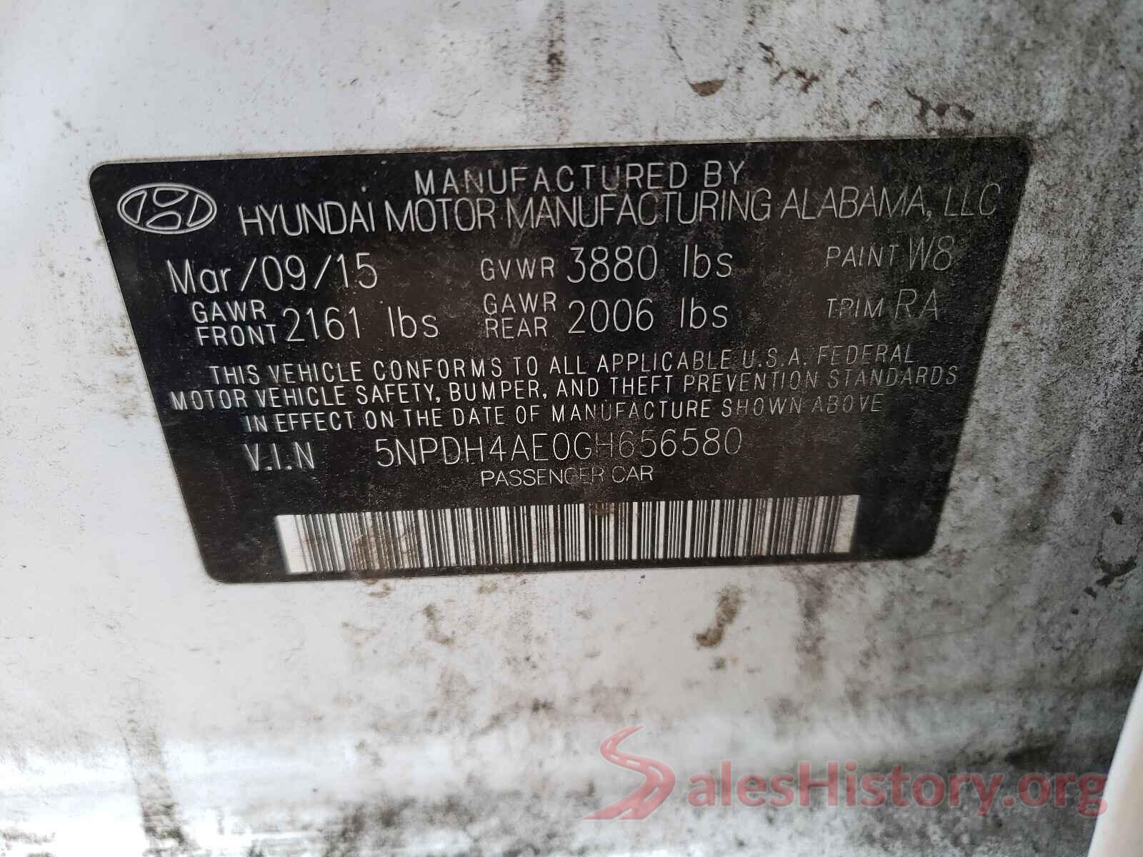 5NPDH4AE0GH656580 2016 HYUNDAI ELANTRA