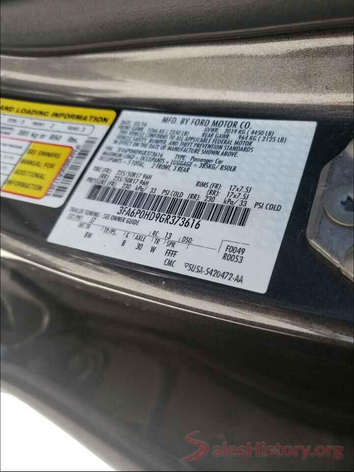 3FA6P0HD9GR373616 2016 FORD FUSION