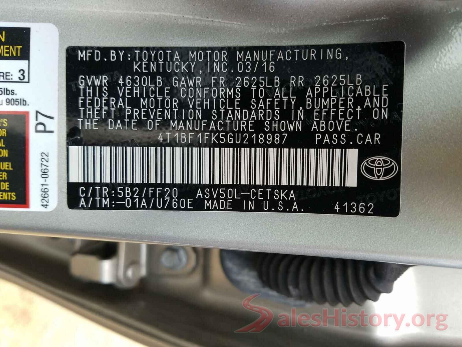 4T1BF1FK5GU218987 2016 TOYOTA CAMRY