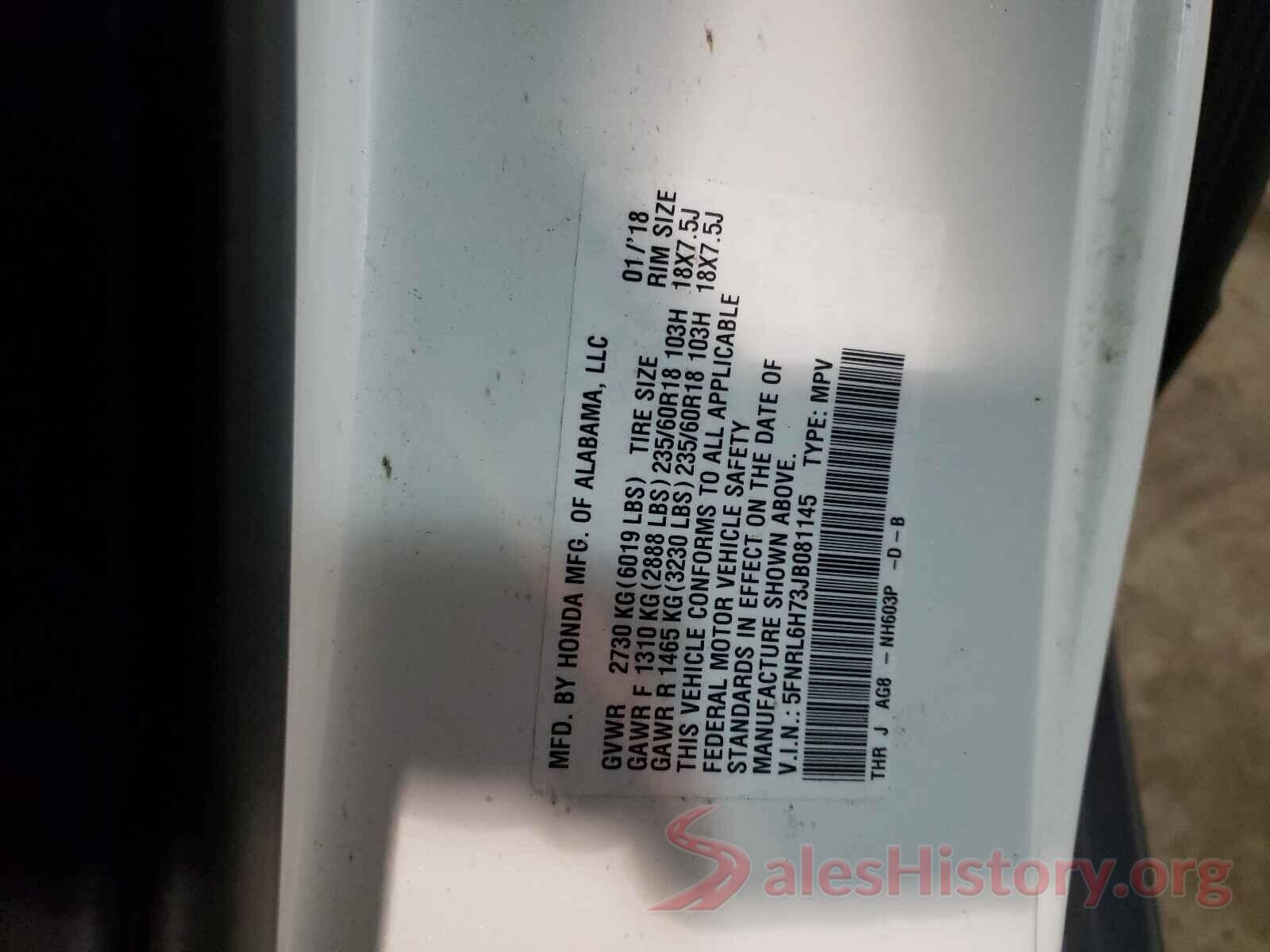 5FNRL6H73JB081145 2018 HONDA ODYSSEY