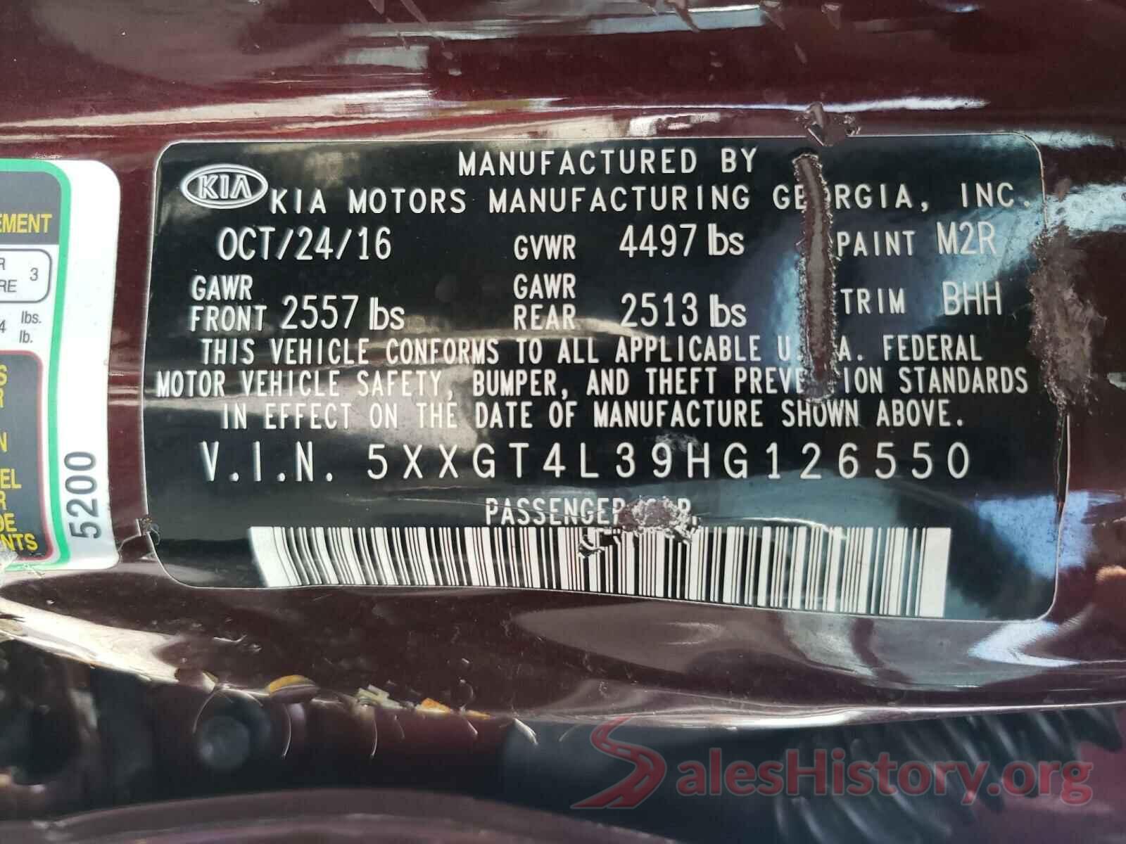 5XXGT4L39HG126550 2017 KIA OPTIMA