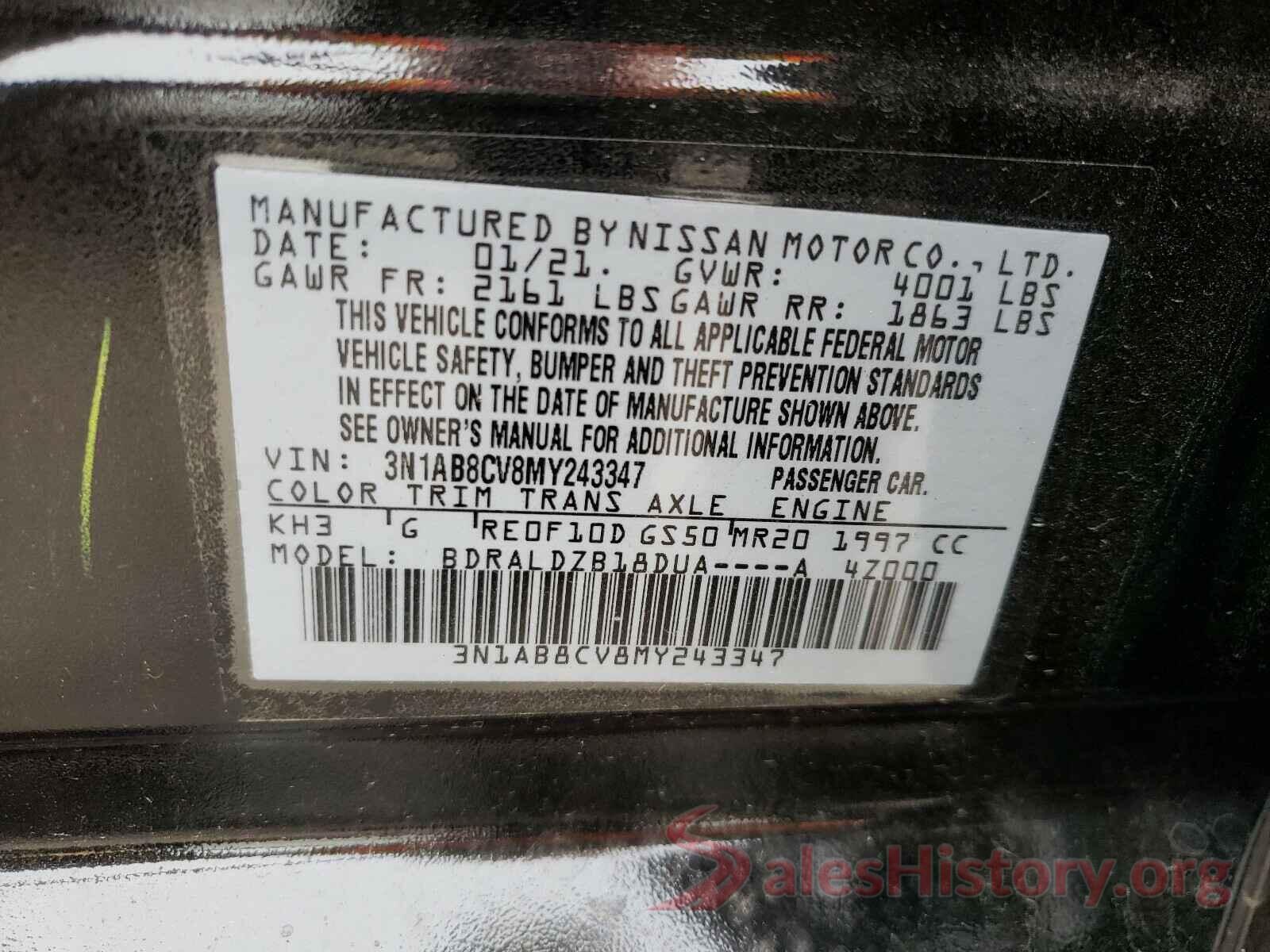 3N1AB8CV8MY243347 2021 NISSAN SENTRA