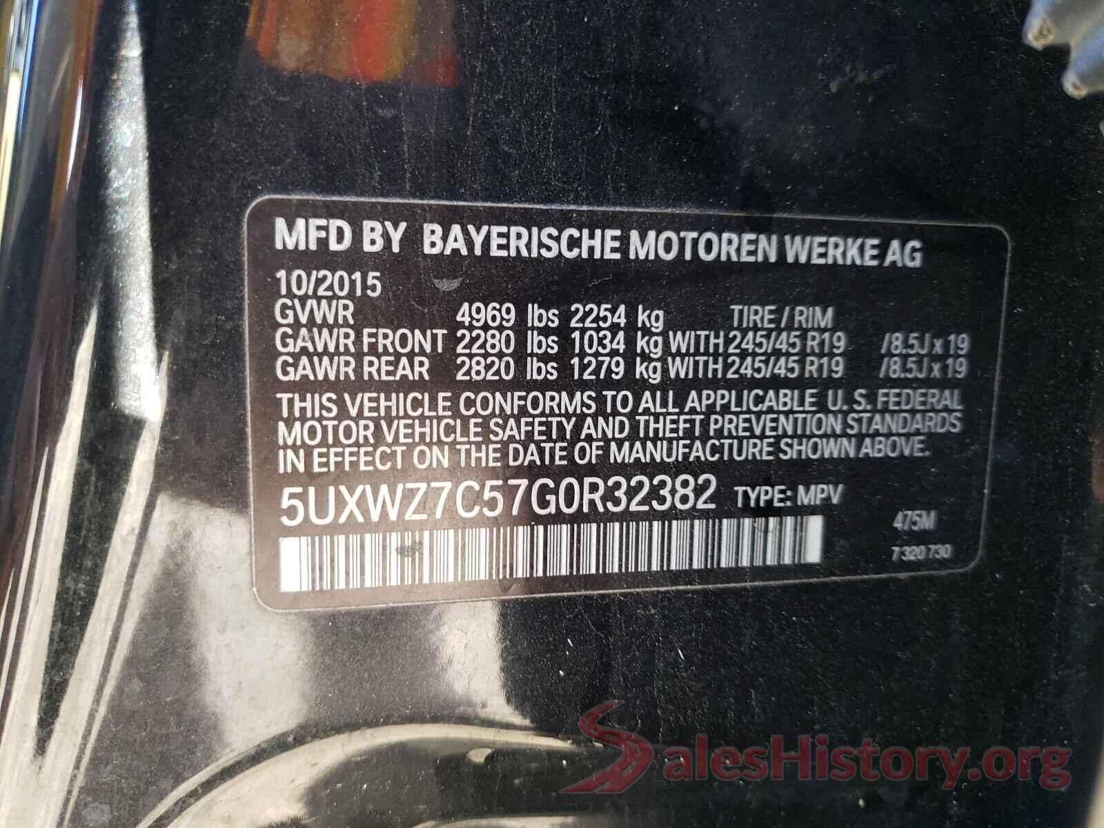 5UXWZ7C57G0R32382 2016 BMW X3