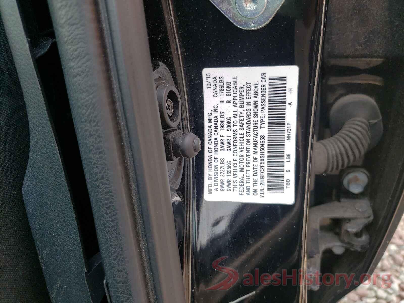 2HGFC2F5XGH504658 2016 HONDA CIVIC