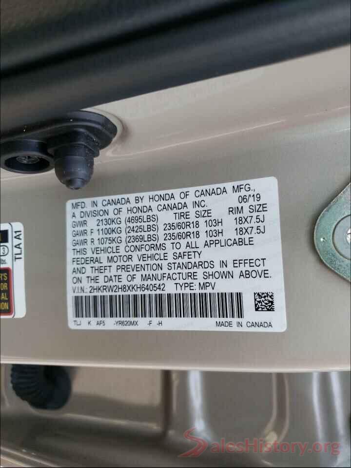 2HKRW2H8XKH640542 2019 HONDA CRV