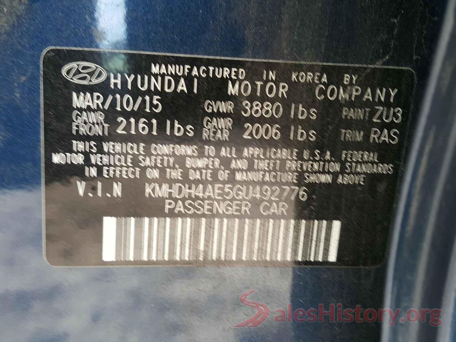 KMHDH4AE5GU492776 2016 HYUNDAI ELANTRA