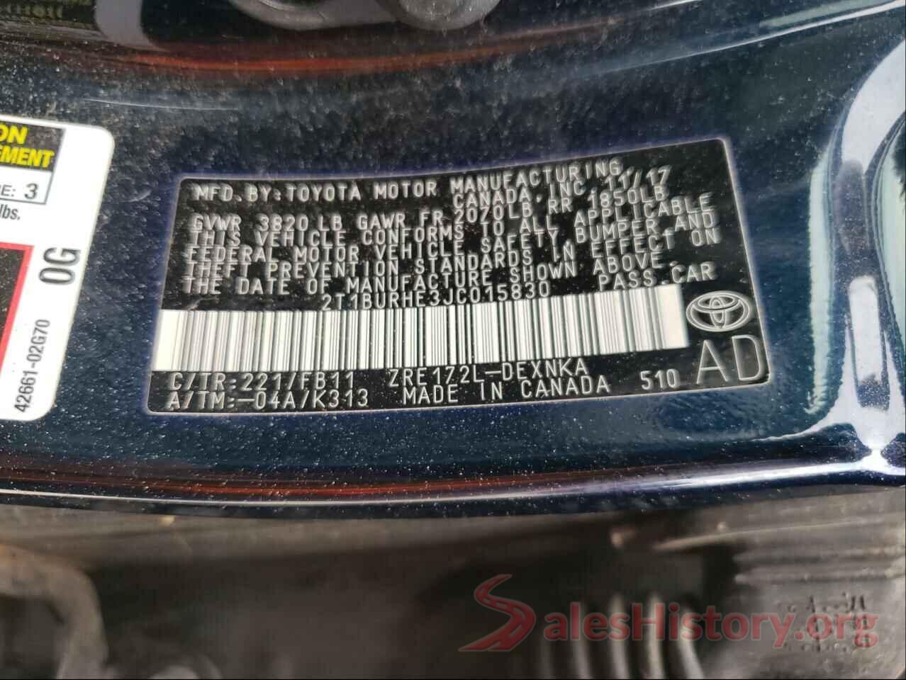 2T1BURHE3JC015830 2018 TOYOTA COROLLA