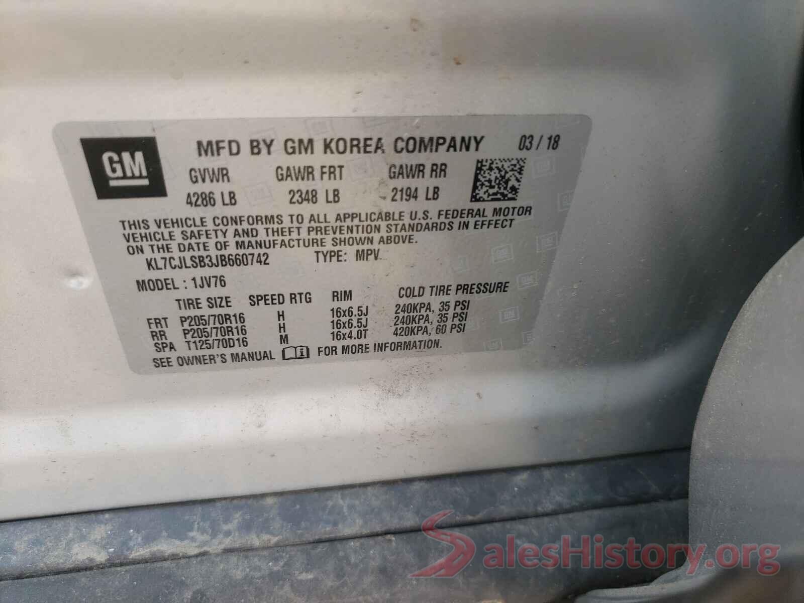 KL7CJLSB3JB660742 2018 CHEVROLET TRAX