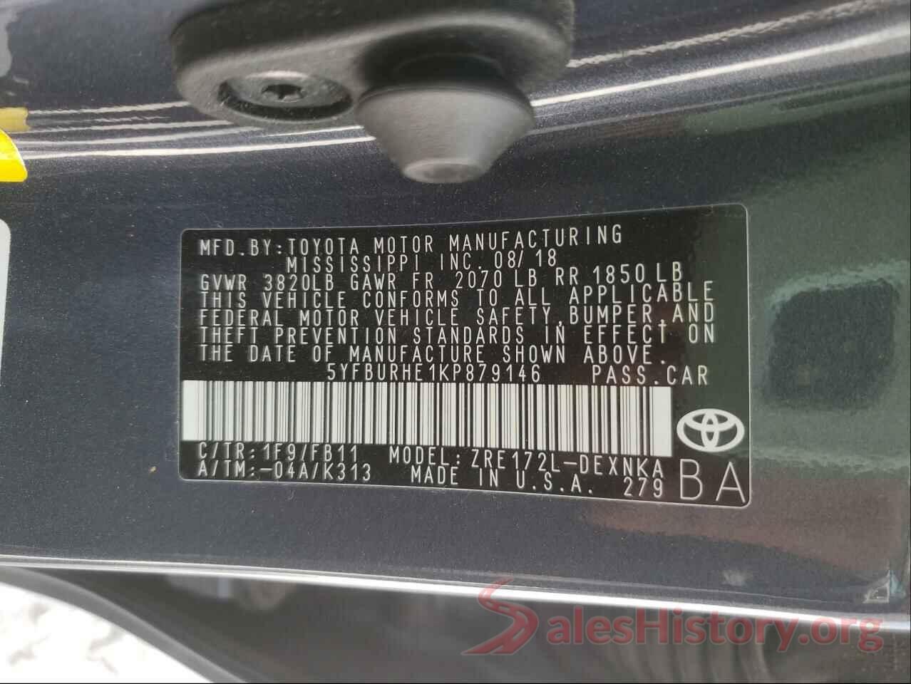 5YFBURHE1KP879146 2019 TOYOTA COROLLA