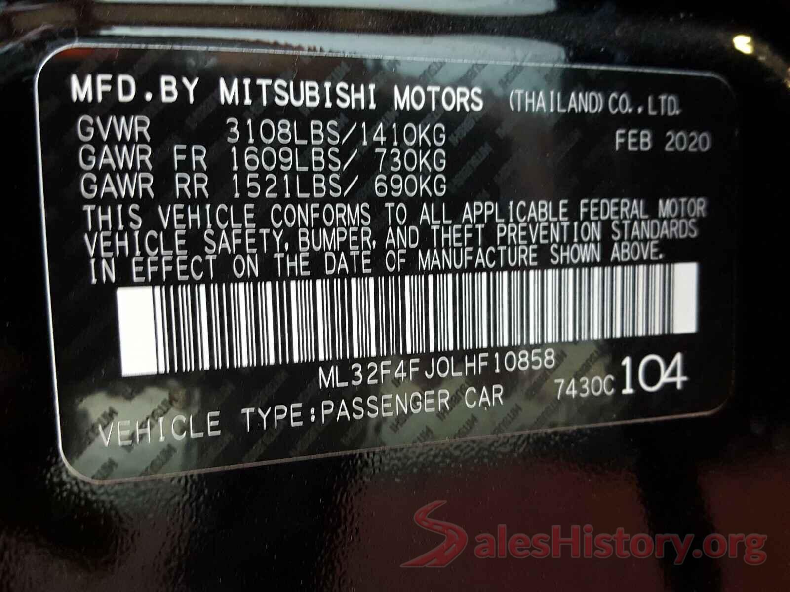 ML32F4FJ0LHF10858 2020 MITSUBISHI MIRAGE