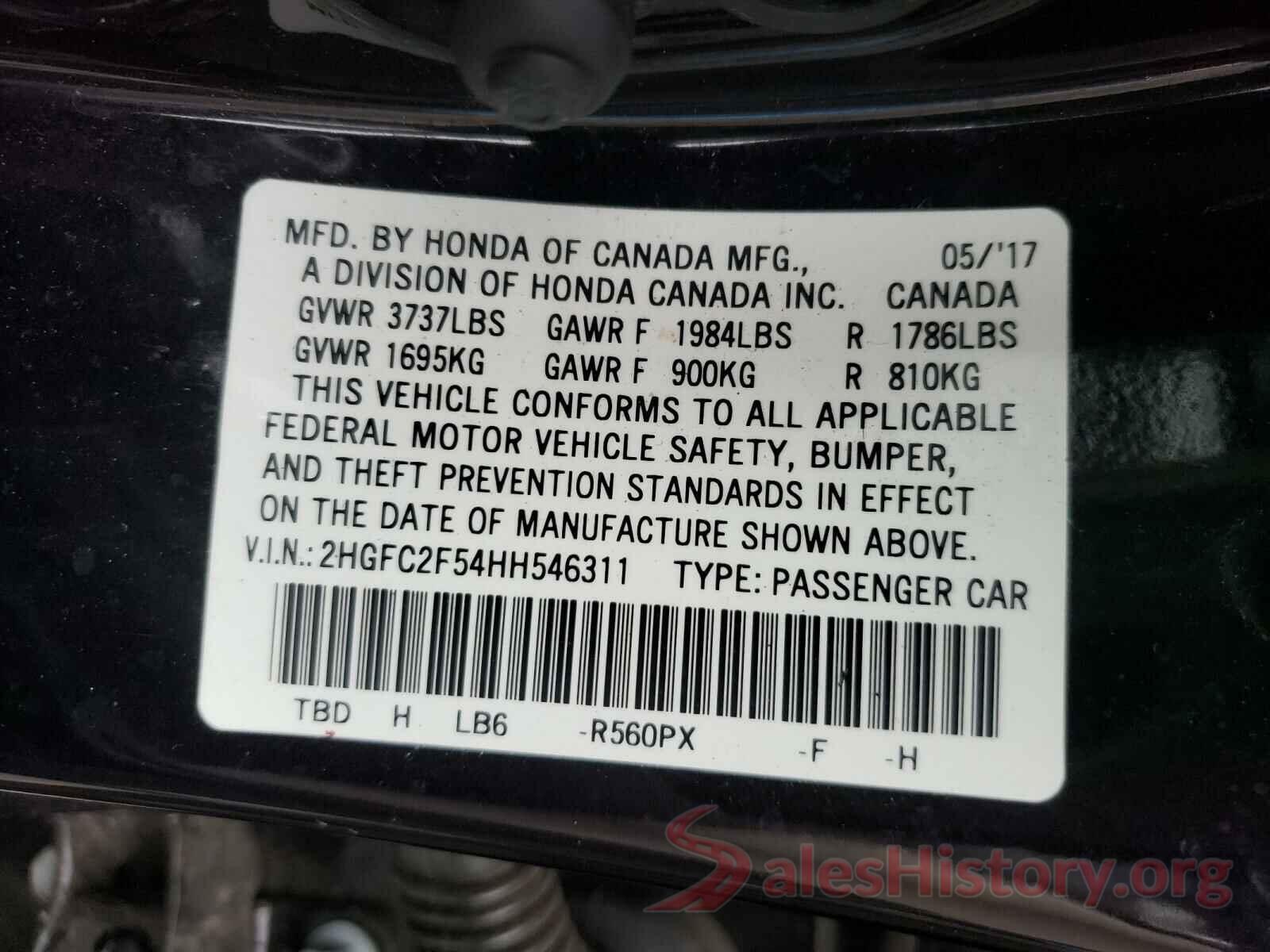 2HGFC2F54HH546311 2017 HONDA CIVIC