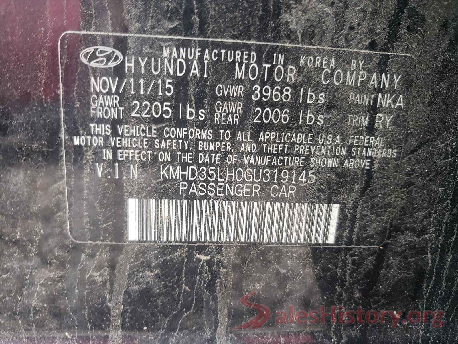 KMHD35LH0GU319145 2016 HYUNDAI ELANTRA