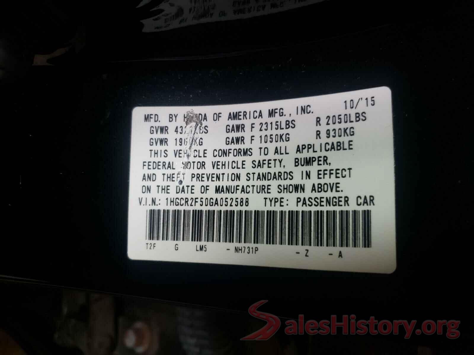 1HGCR2F50GA052588 2016 HONDA ACCORD