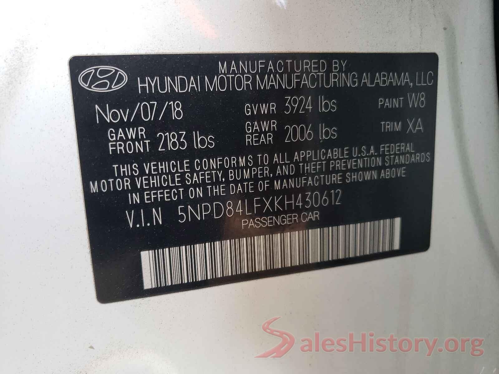 5NPD84LFXKH430612 2019 HYUNDAI ELANTRA