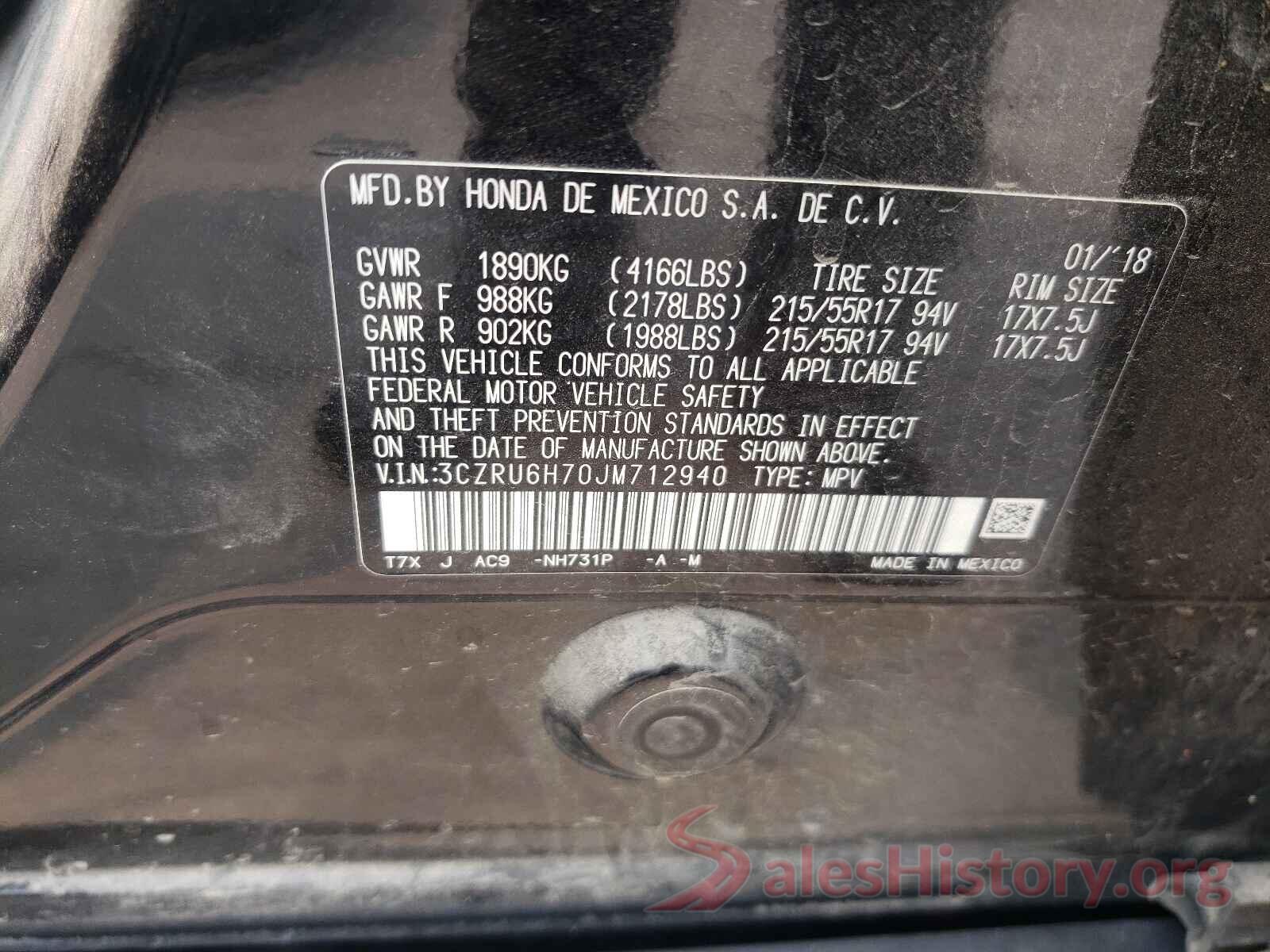 3CZRU6H70JM712940 2018 HONDA HR-V