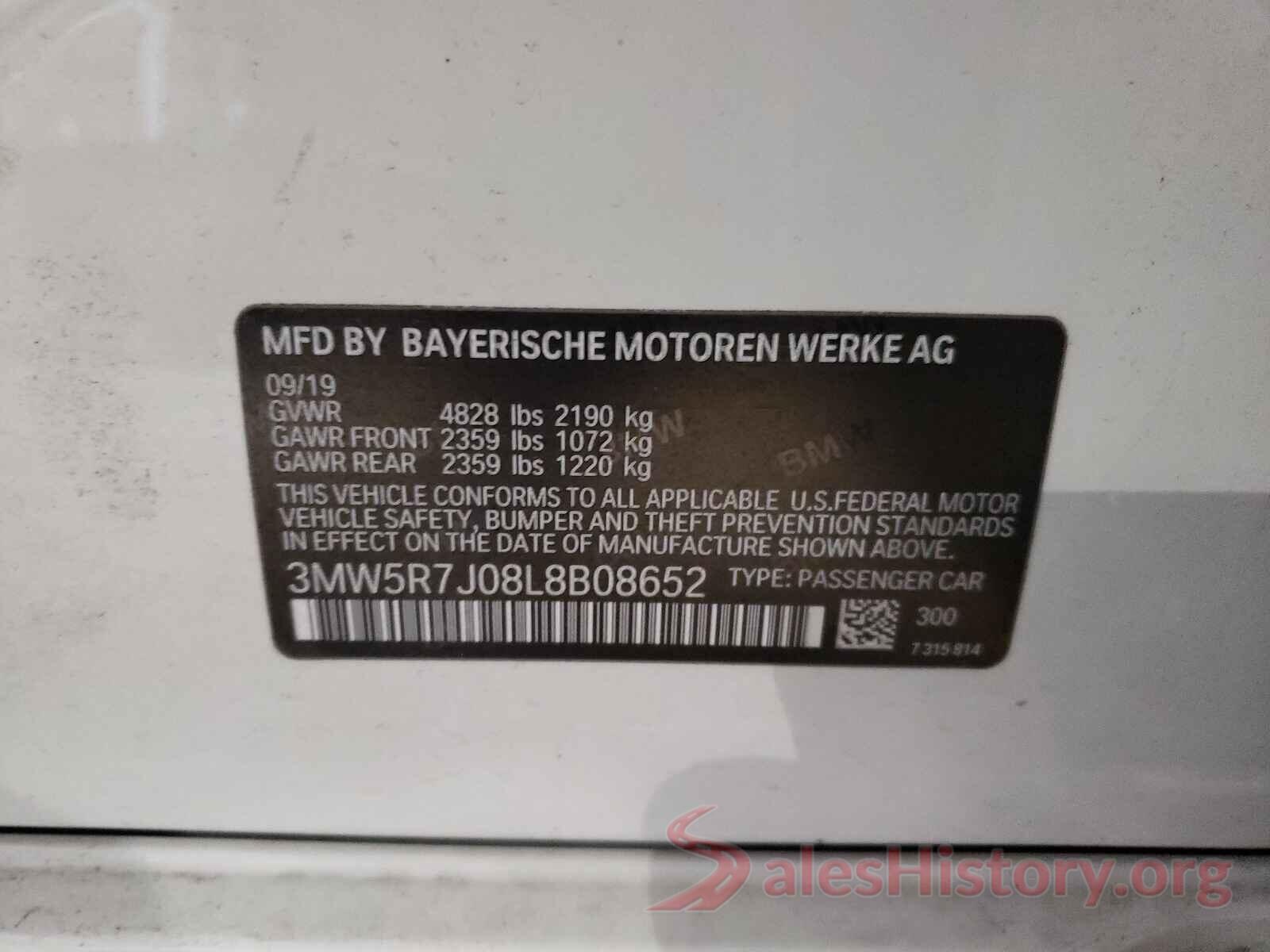 3MW5R7J08L8B08652 2020 BMW 3 SERIES