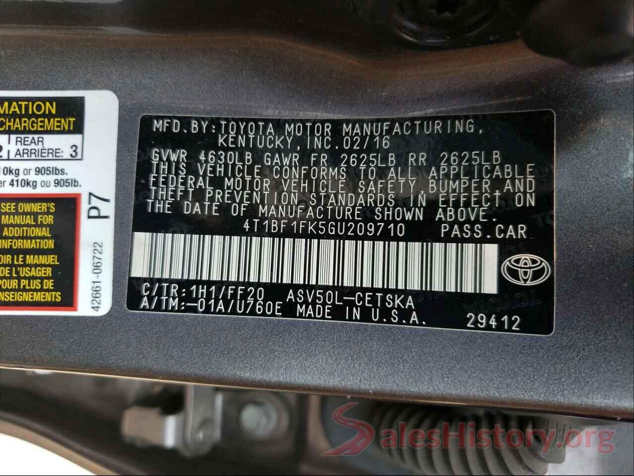 4T1BF1FK5GU209710 2016 TOYOTA CAMRY