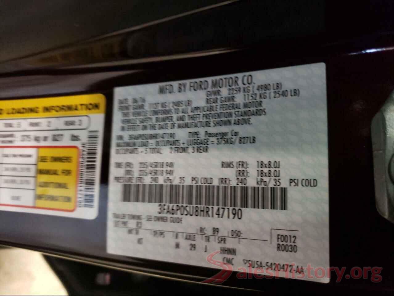 3FA6P0SU8HR147190 2017 FORD FUSION