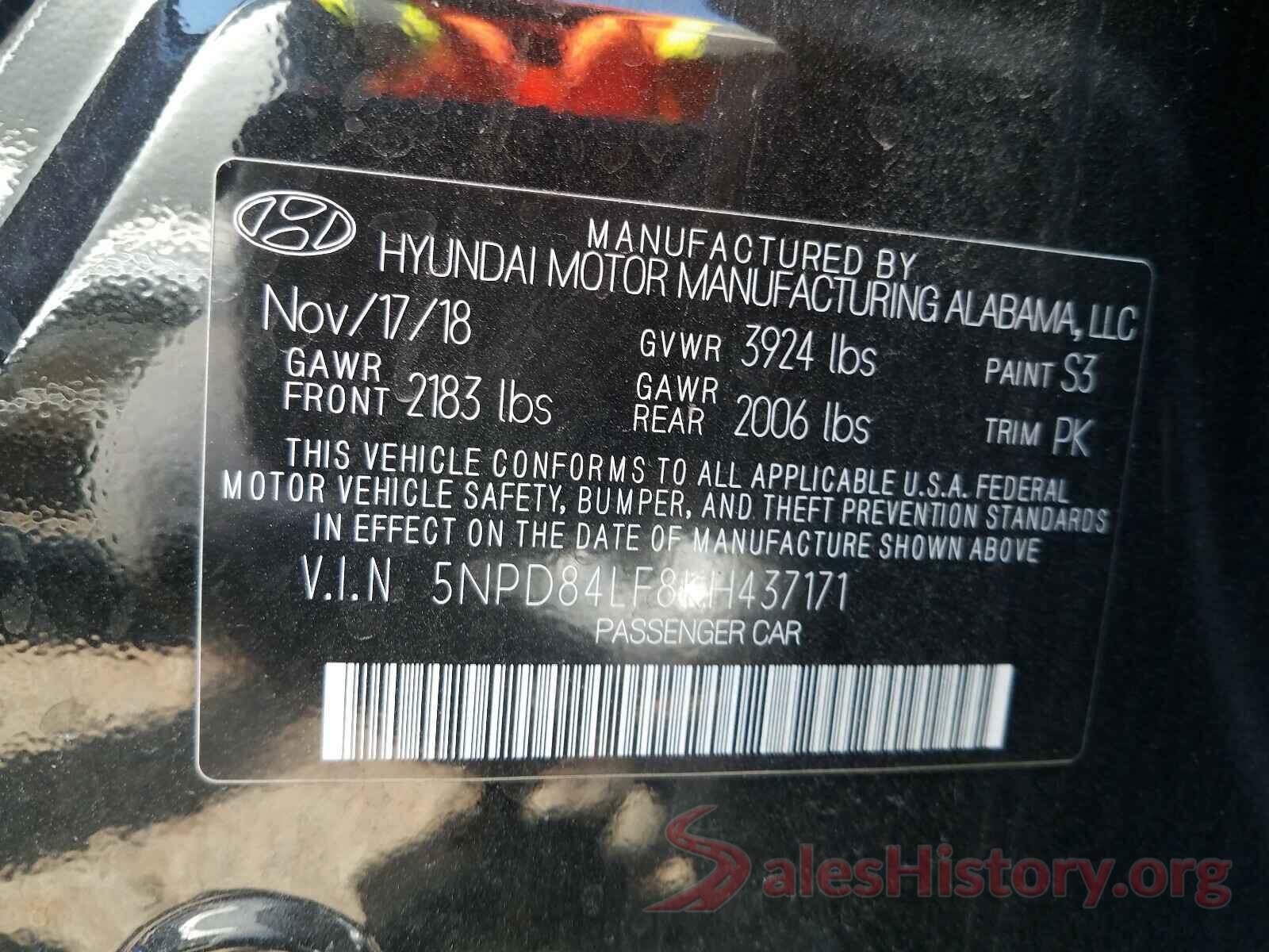 5NPD84LF8KH437171 2019 HYUNDAI ELANTRA