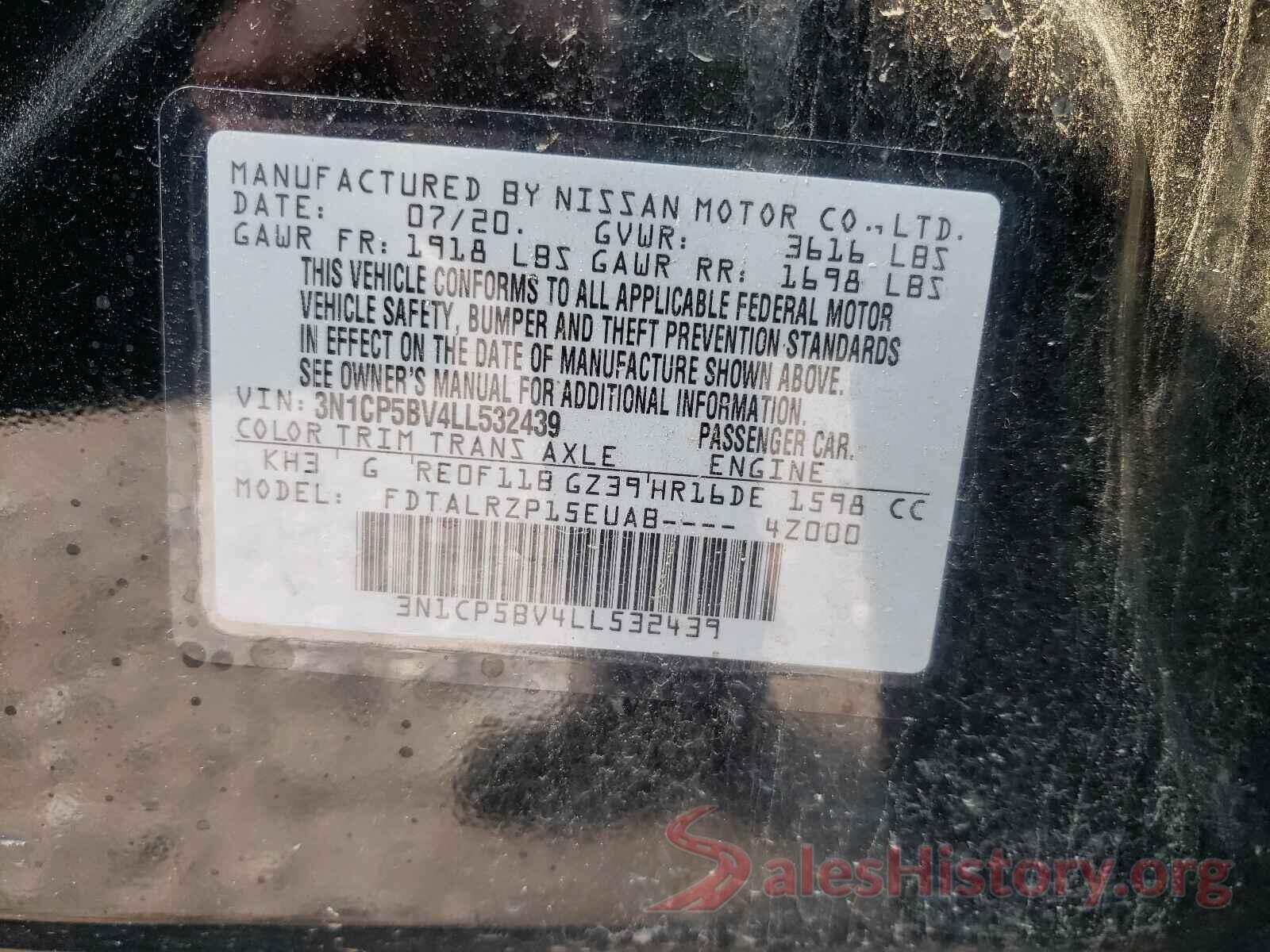 3N1CP5BV4LL532439 2020 NISSAN KICKS