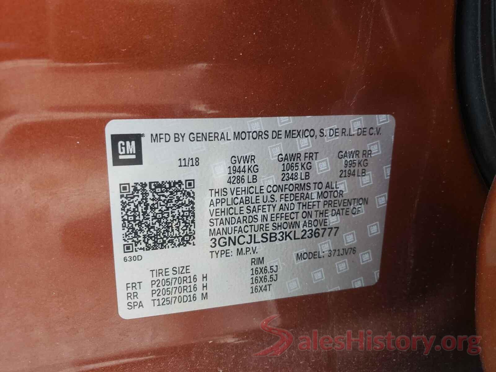 3GNCJLSB3KL236777 2019 CHEVROLET TRAX