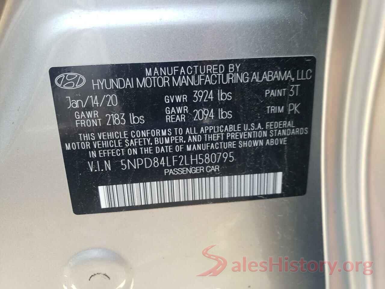 5NPD84LF2LH580795 2020 HYUNDAI ELANTRA